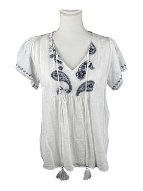 Unique Spectrum White Peasant Top Boho 100% Cotton